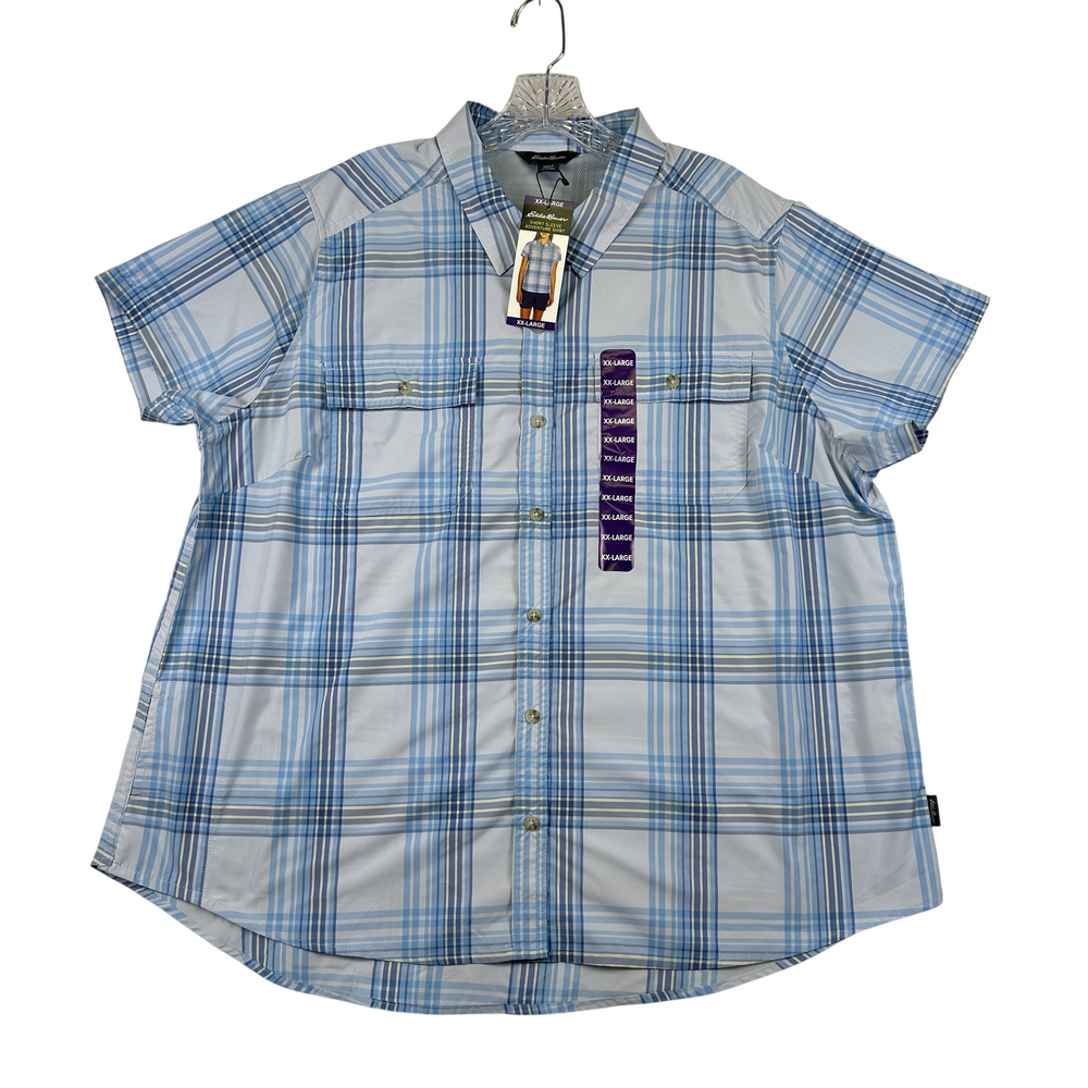 Eddie Bauer Shirt Womens 2XL Short Sleeve Adventure UPF 50 Plaid Outdoor Blue